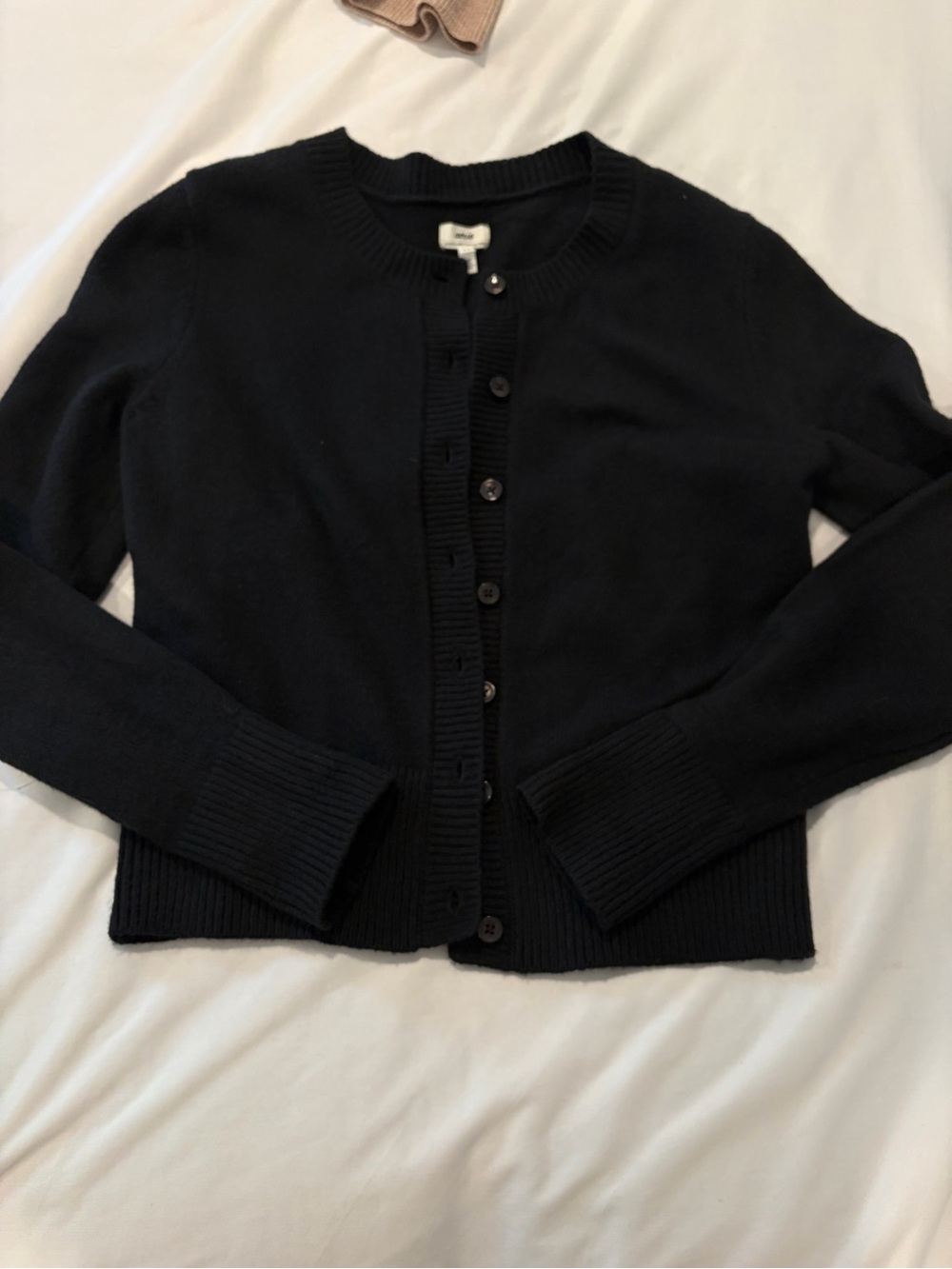 aerie Black Button-Front Crewneck Cardigan